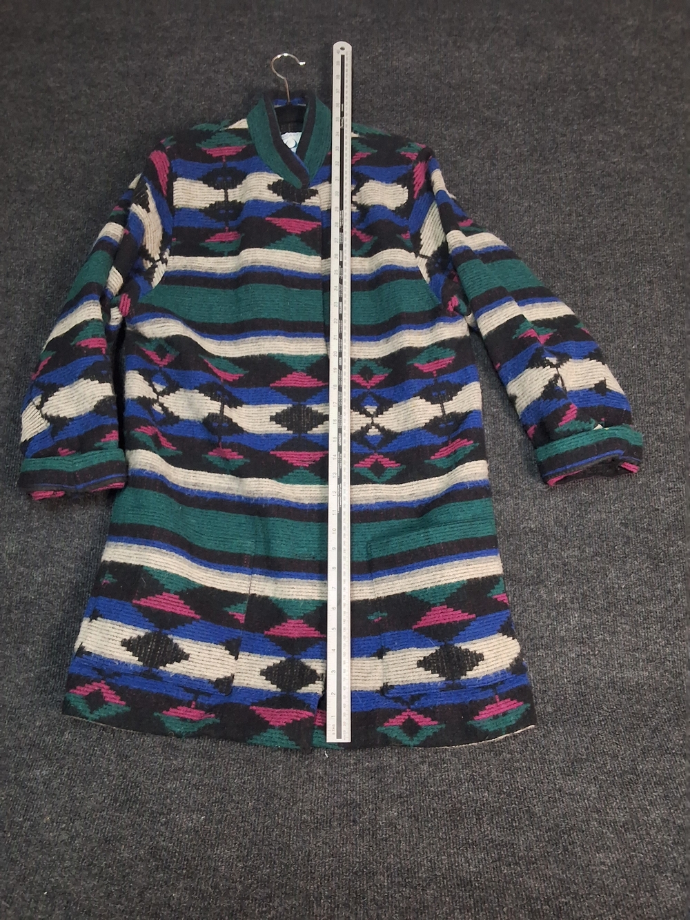 Striped Aztec Pattern Knit Jacket- Green, Blue & Black